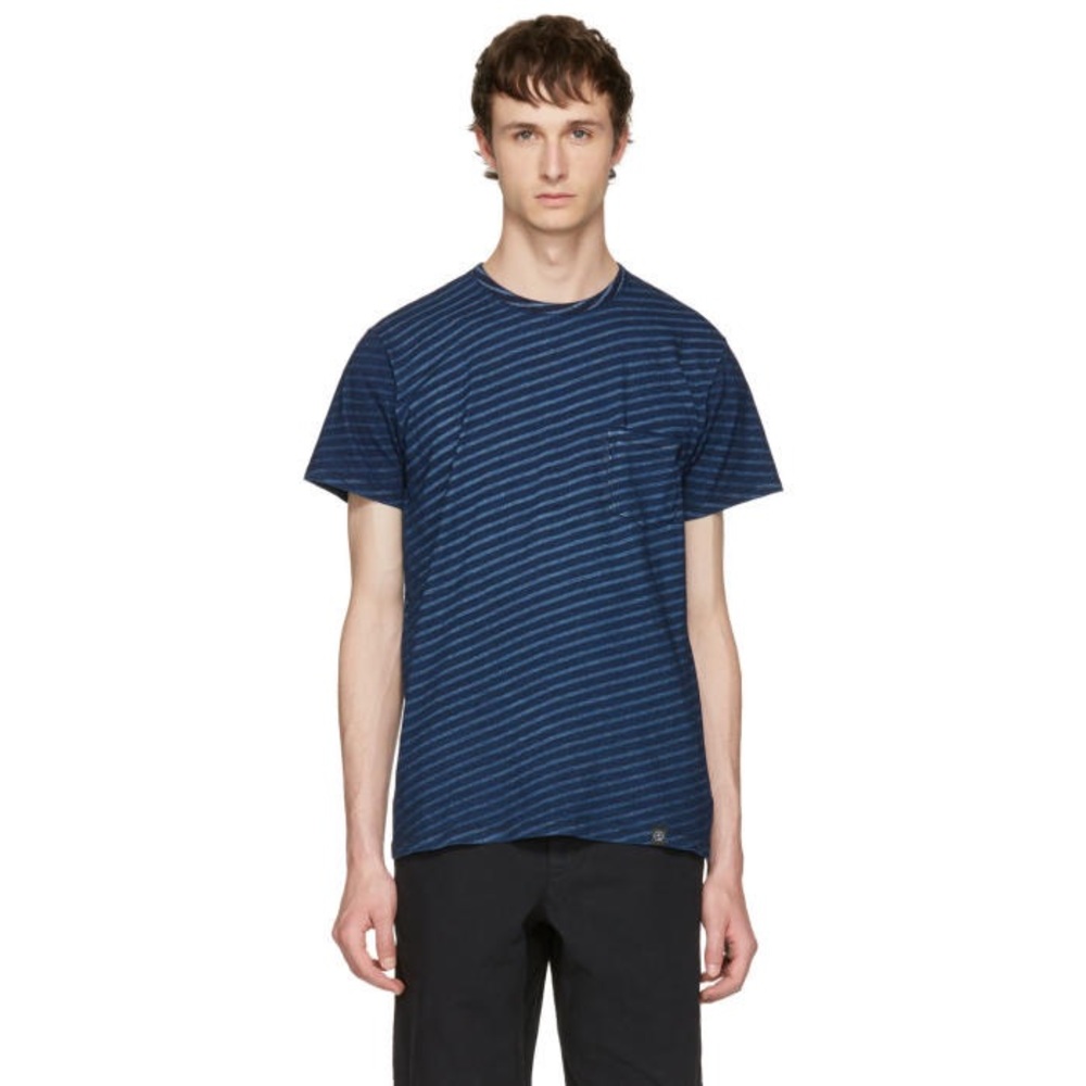rag & bone Blue Striped Short Sleeve Tee